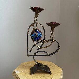 Artistic Heart-Shaped Candle Holder with Mosaic Design by Gary Rosenthal